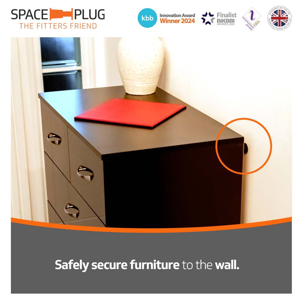 Space-Plug A Secure Alternative To The Anti Topple Bracket - Safely Secure Furniture To The Wall 